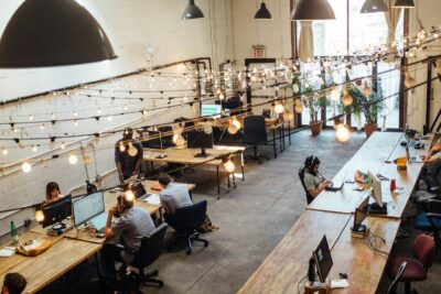 people sitting in front of computer monitors